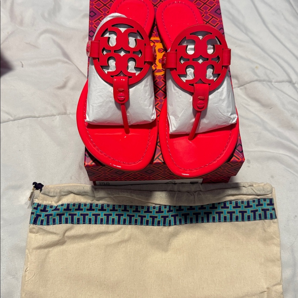 Tory Burch Red Miller Logo Thong Sandals